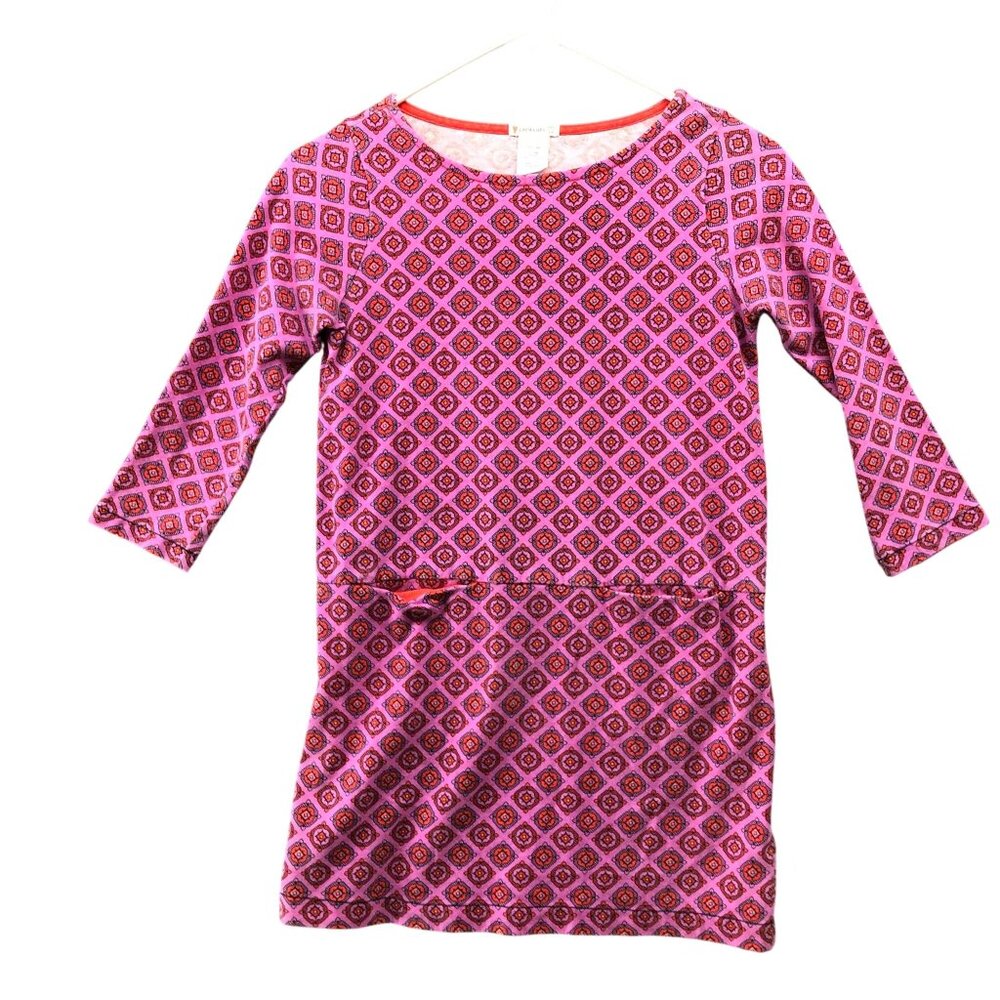 Crewcuts Long Sleeve Dress Girls Size 12 Pink Boho Print‎ Pullover Knit Cotton